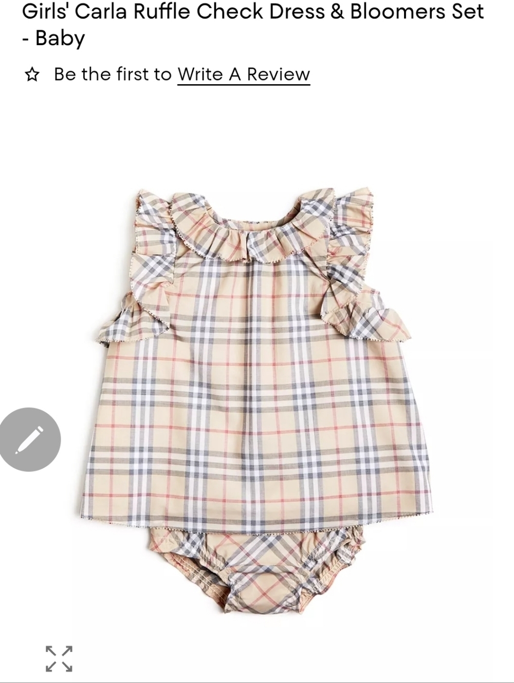Burberry 2 Piece Carla Plaid Ruffle Baby Dress and Bloomers